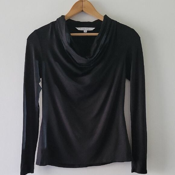 Trina Turk Black Cowl Neck Long Sleeve Tee Size Small - Picture 1 of 5